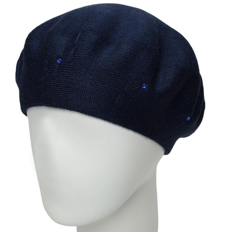 Берет жіночий Lirus Бусінка осінній тонкої подвійної в'язки Синій - фото 1 Берет жіночий Lirus Бусінка осінній тонкої подвійної в'язки Синій - фото 1