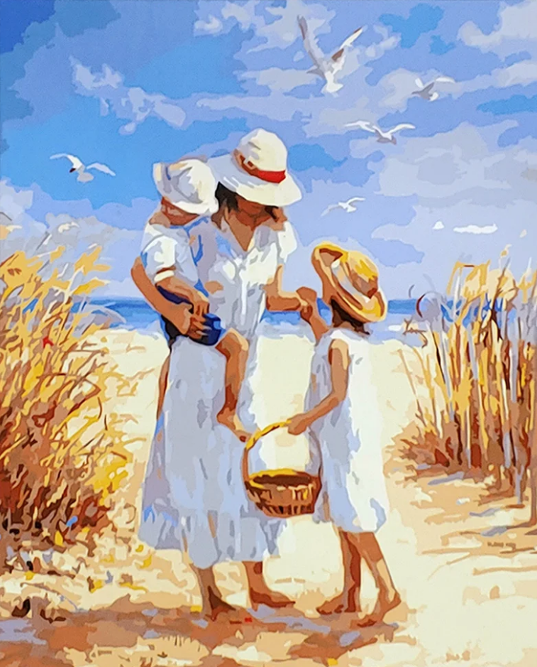 Картина по номерам Strateg Премиум Семья у моря с лаком и уровнем 40x50 см (SY6683)