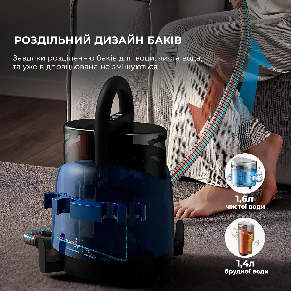 Пылесос моющий Deerma Suction Vacuum Cleaner DEM-BY200 с функцией чистки мебели Blue - фото 7