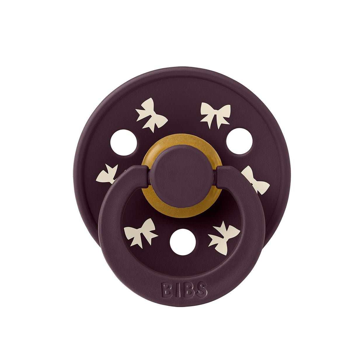 Пустушка кругла BIBS Pacifier Colour Holiday Bow Latex Round Plum 0-6 міс Ivory (328)