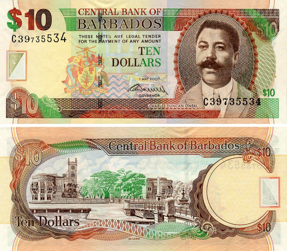Колекційна банкнота Барбадос 10 доларів 2007 UNC P68a (Б25507)