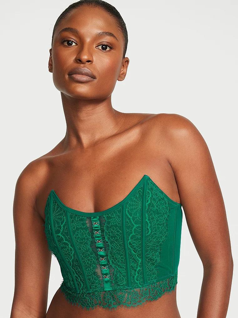 Корсет Victoria's Secret Lace Strapless Corset Top мереживний M Зелений