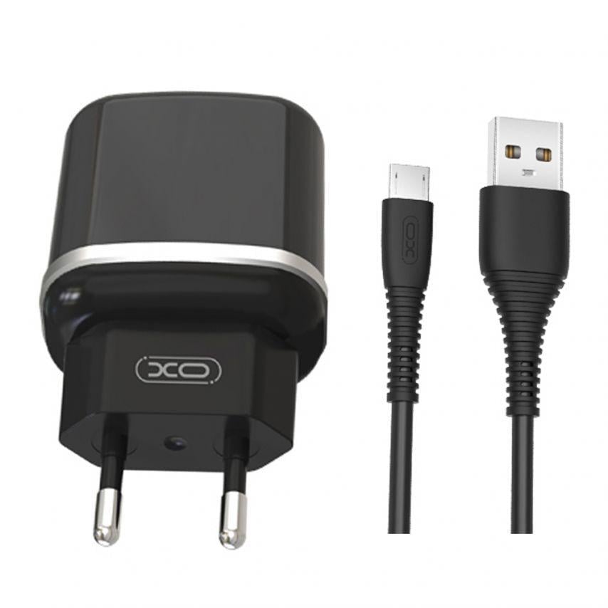 Адаптер Xo 2USB/2,4A/Data Cable USB to Micro Black (L69)