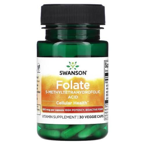 Фолиевая кислота B-9 Swanson Folate 5-Methyltetrahydrofolic Acid 800 mcg DFE 30 капс. (SWU714)