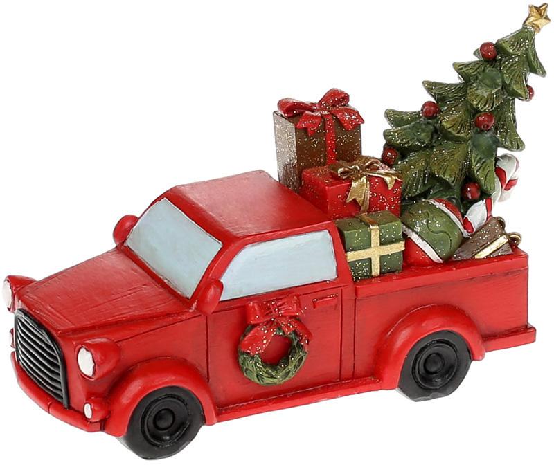 Статуетка декоративна автомобіль з ялиною 15 см Червоний Статуетка декоративна автомобіль з ялиною 15 см Червоний
