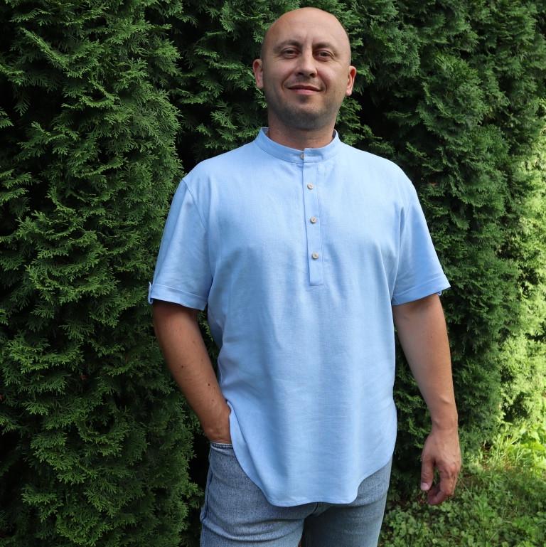 Рубашка мужская льняная S Голубой (0001843)