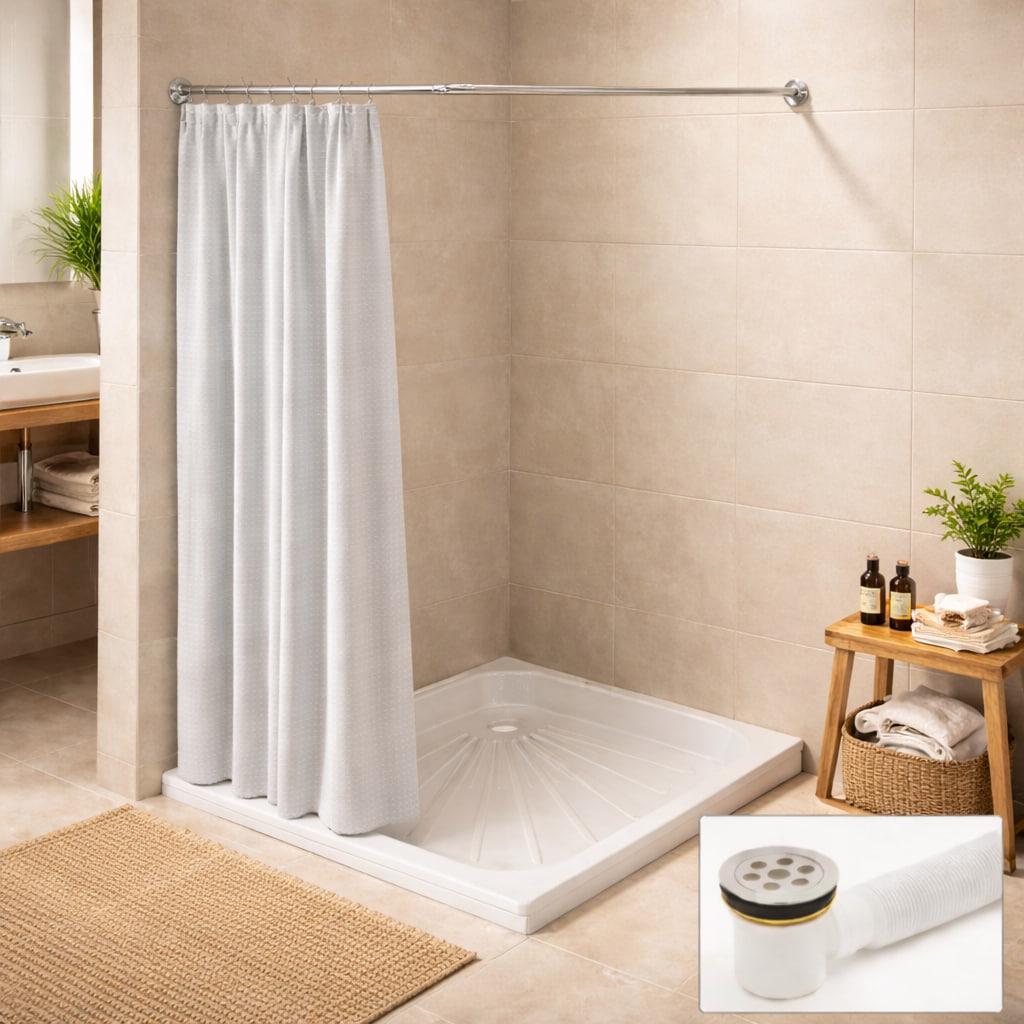 Комплект душевой стальной поддон для душа квадратный 80х80 см/сифон для душевого поддона и карниз (А00587971)