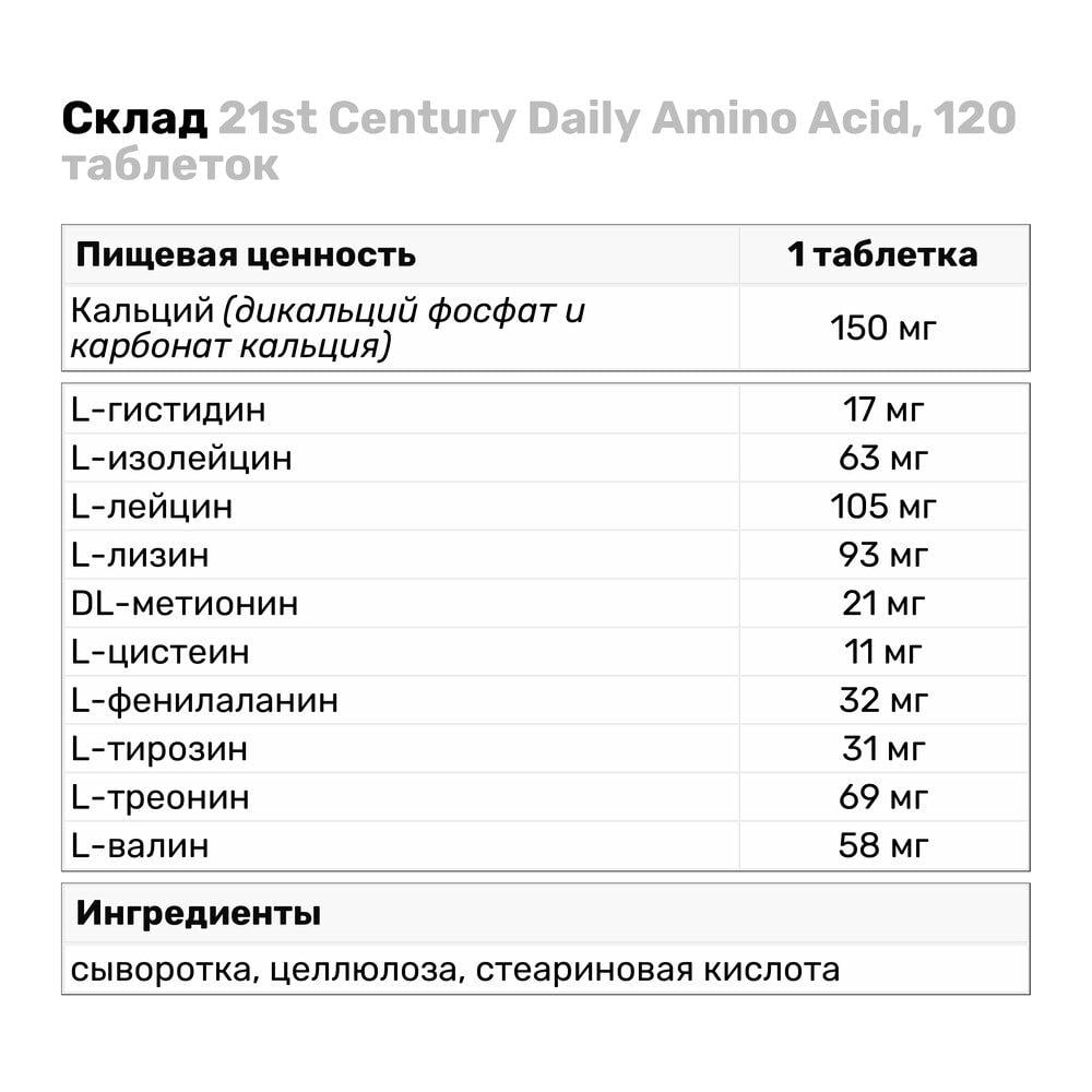 Аминокислота 21st Century Daily Amino Acid 120 таб. (3876) - фото 3