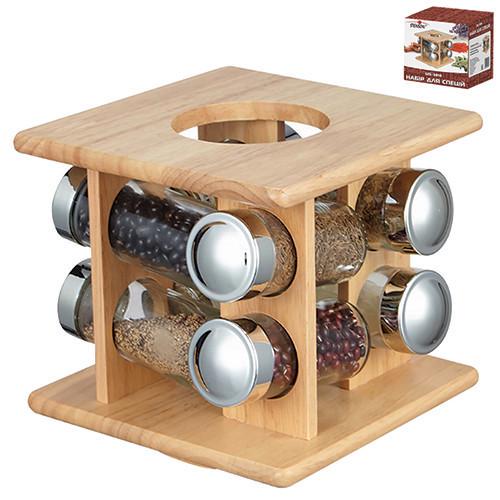 Набор для специй на деревянной подставке Stenson 17,5x17,5x17 см 8 шт. (MS-3819)