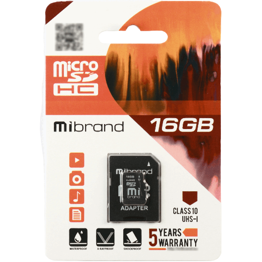 Карта памяти Mibrand MICDHU1 16 Гб Class 10 UHS-I + SD-адаптер (MICDHU1/16GB-A)