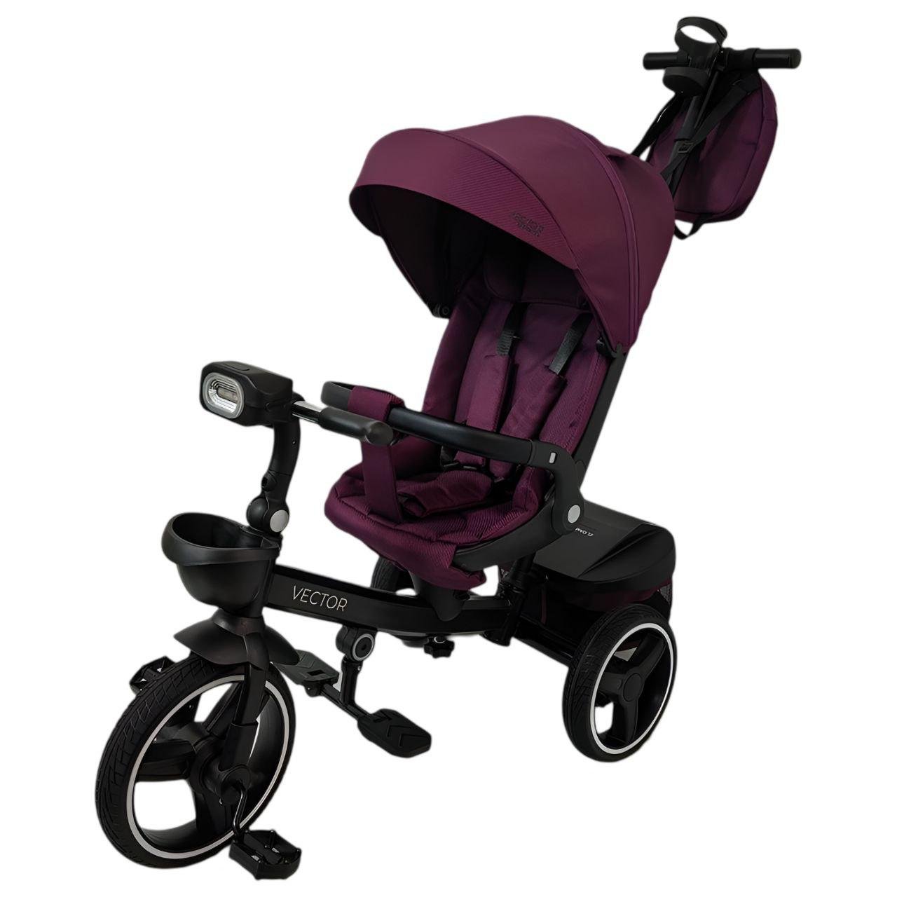 Детский велосипед трехколесный ME 1162-1 VECTOR сиденье 360°/дождевик/подстаканник/рюкзак Purple (25587523)