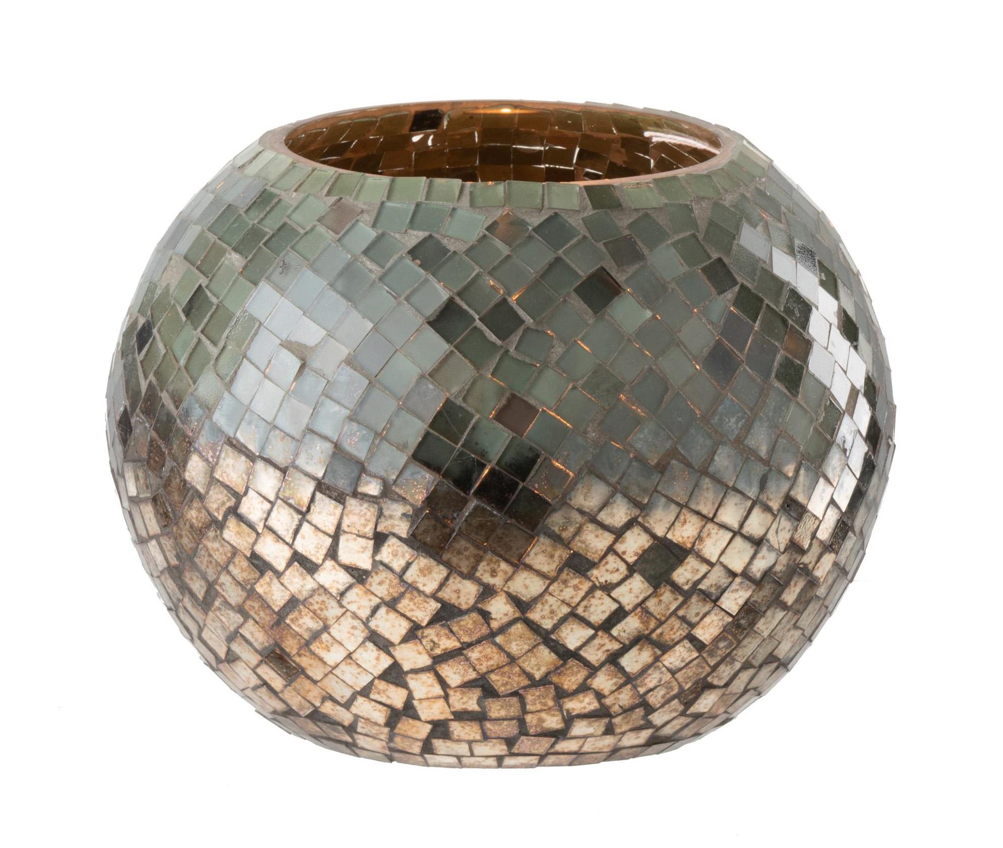 Подсвечник стеклянный J-LINE мозаика 16х16х13 см Зеленый/Золотистый