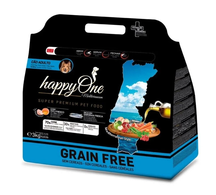 Корм для взрослых собак сухой беззерновой HappyOne Mediterraneum Dog Fresh Sardine со свежей сардиной 3 кг