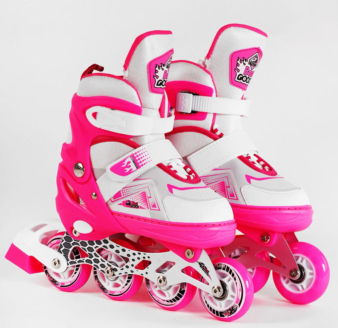 Роликовые коньки Best Roller PU колёса светящиеся в сумке р. 34-37 Pink (116276)