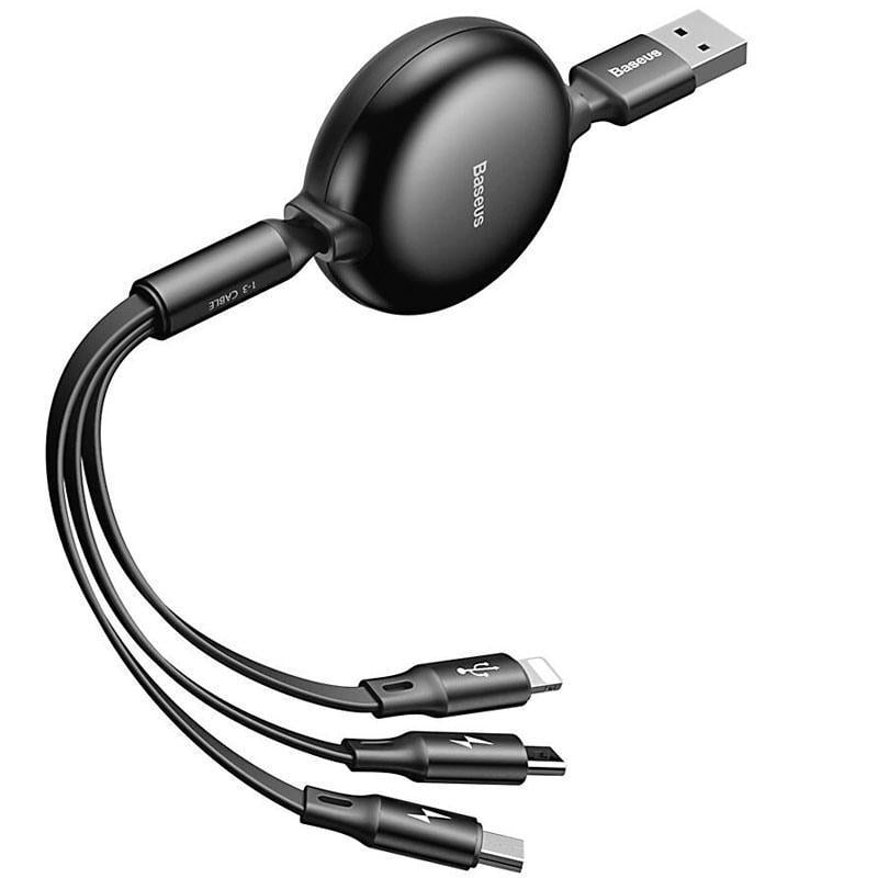 Кабель Baseus CAMLT-ZY01 Little Octopus Adjustable Cable USB to Lightning/Type-C/MicroUSB 3,5A 1,2 м Black