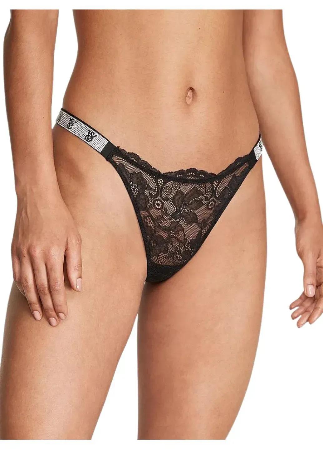 Трусики со стразами Victoria's Secret Shine Strap Lace Brazilian Panty L Черный (26702490)