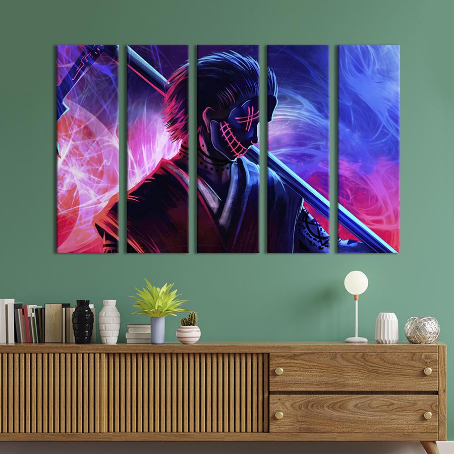 Модульная картина из 5 частей Neon anime mask guy 87x50 см (665-51)