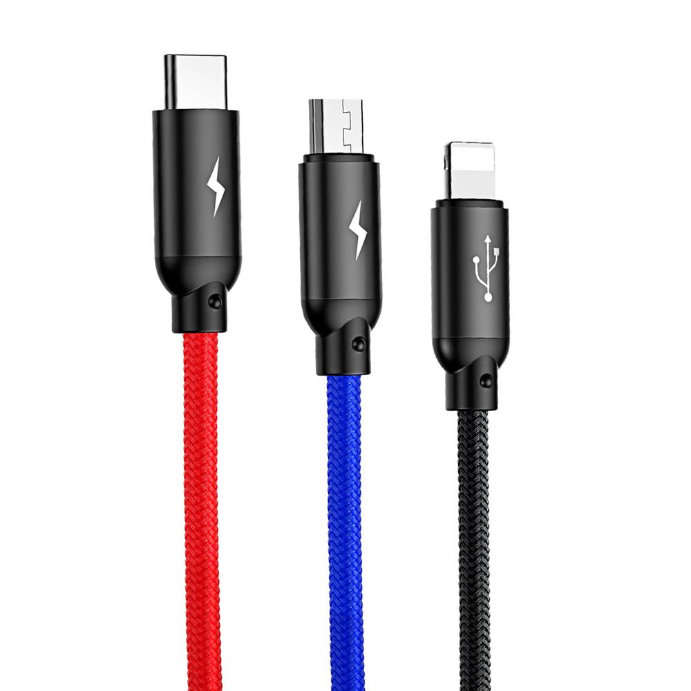 Кабель USB Baseus Three Primary Colors 3 в 1 Lightning+Type-C+Micro-USB 3.5 A 0,3 м Black - фото 3