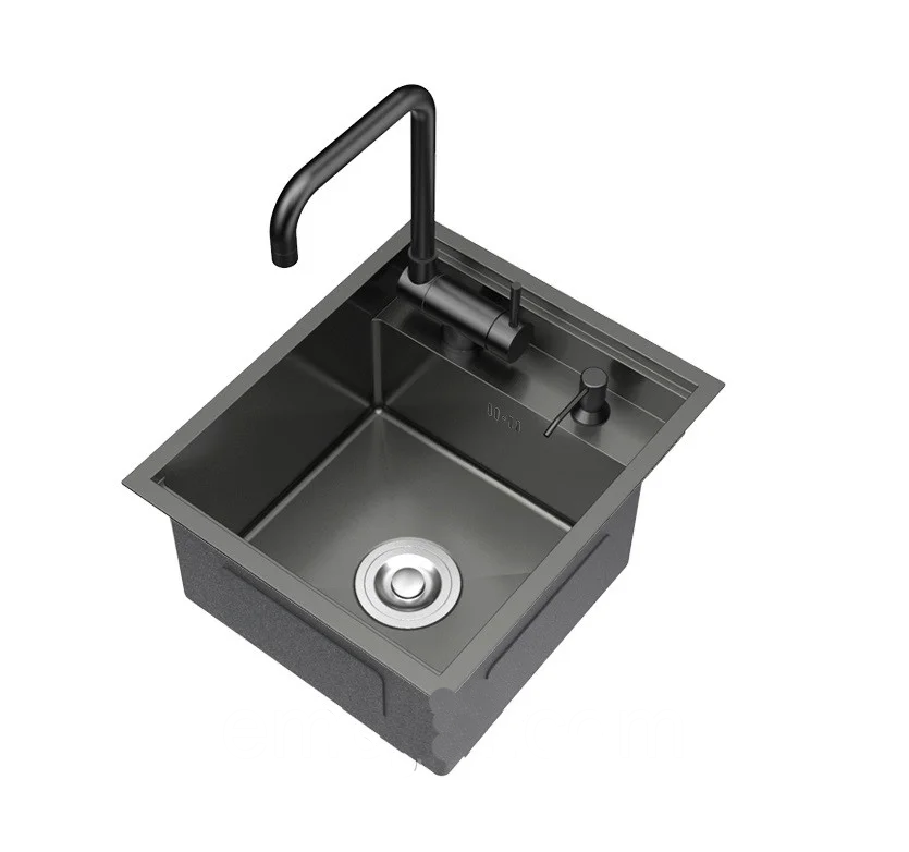 Набор мойка кухонная скрытая Platinum Handmade 40x50/220 PVD со смесителем и дозатором Черный (8b3da622)