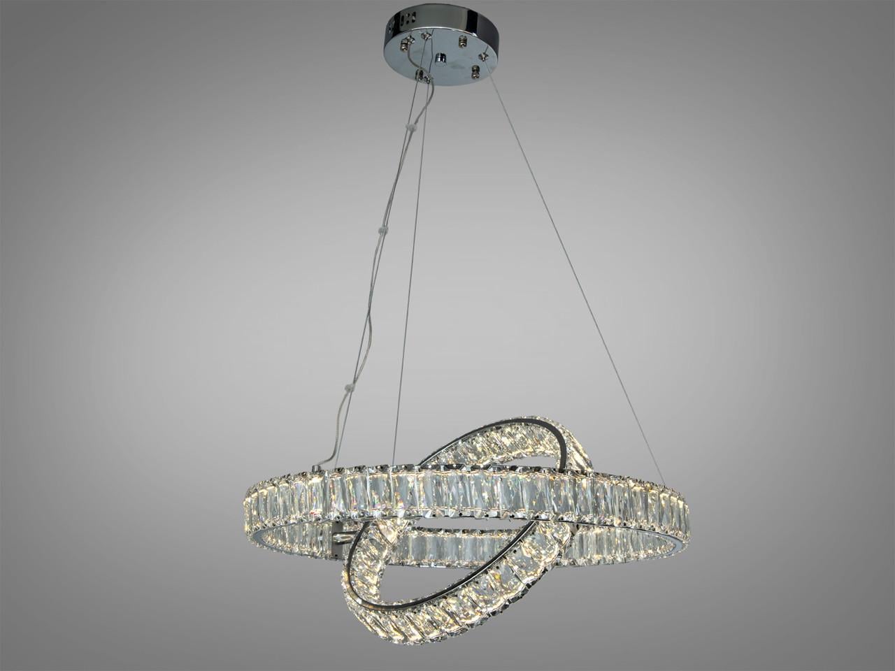 Люстра светодиодная LED для гостиной D8886/500-2B CH с хрустальными кольцами 88 Вт с пультом (2900157216)