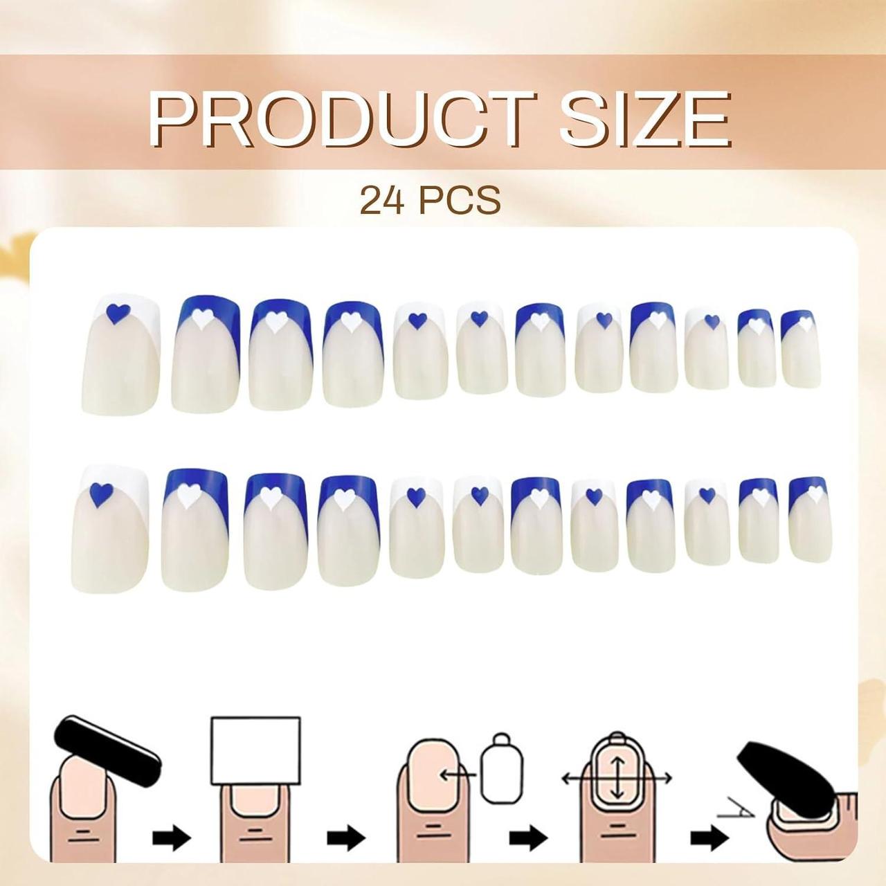 Накладные ногти френч с сердечками квадрат с клеевыми пластинами 24 шт. Синий с белым - фото 8 Накладные ногти френч с сердечками квадрат с клеевыми пластинами 24 шт. Синий с белым - фото 8