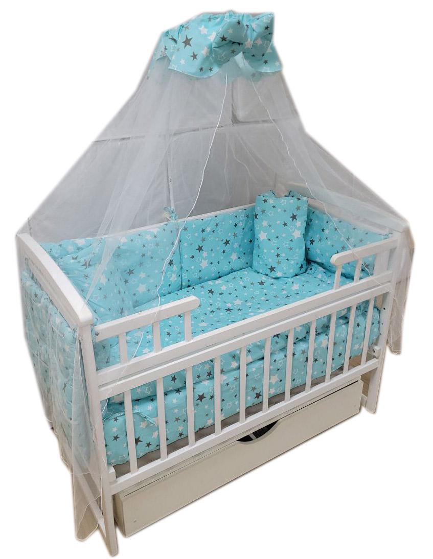 Набор постельного белья для детской кроватки Звезды 9 пр. Бирюзовый (13741248)