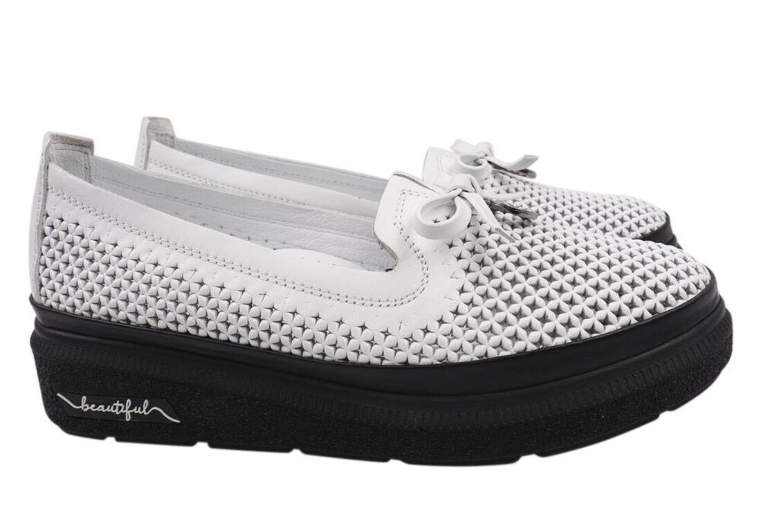 Туфли женские Guero из кожи на низком ходу р. 41 Белый (414-21LTCP)