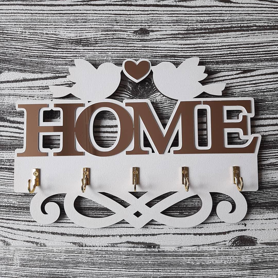 Ключница настенная деревянная HouseWood HOME Бело-золотой глянцевый Ключница настенная деревянная HouseWood HOME Бело-золотой глянцевый