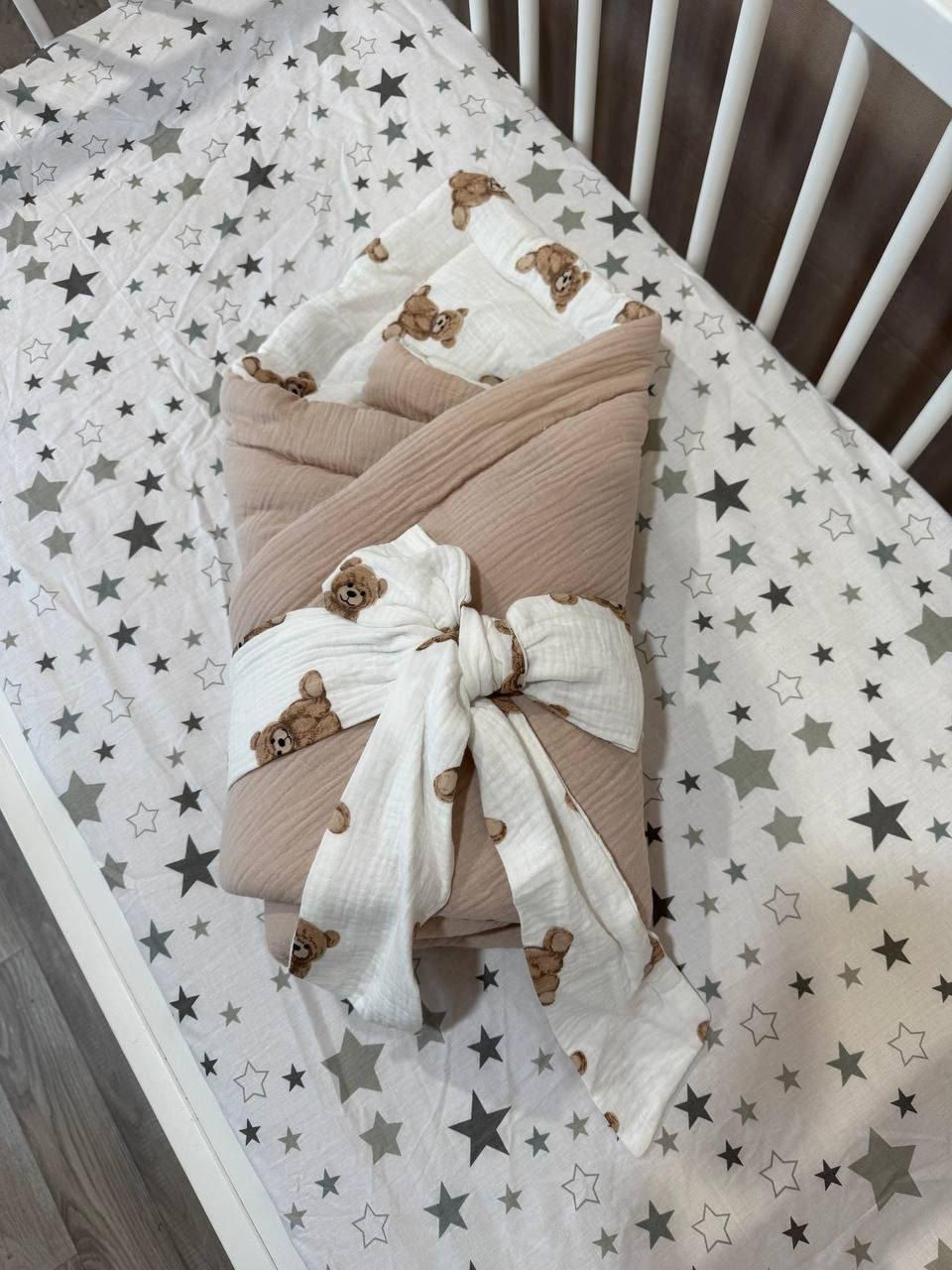 Конверт одеяло для выписки из роддома муслиновый 75х100 см Бежевый (П4К-am-bant-001)