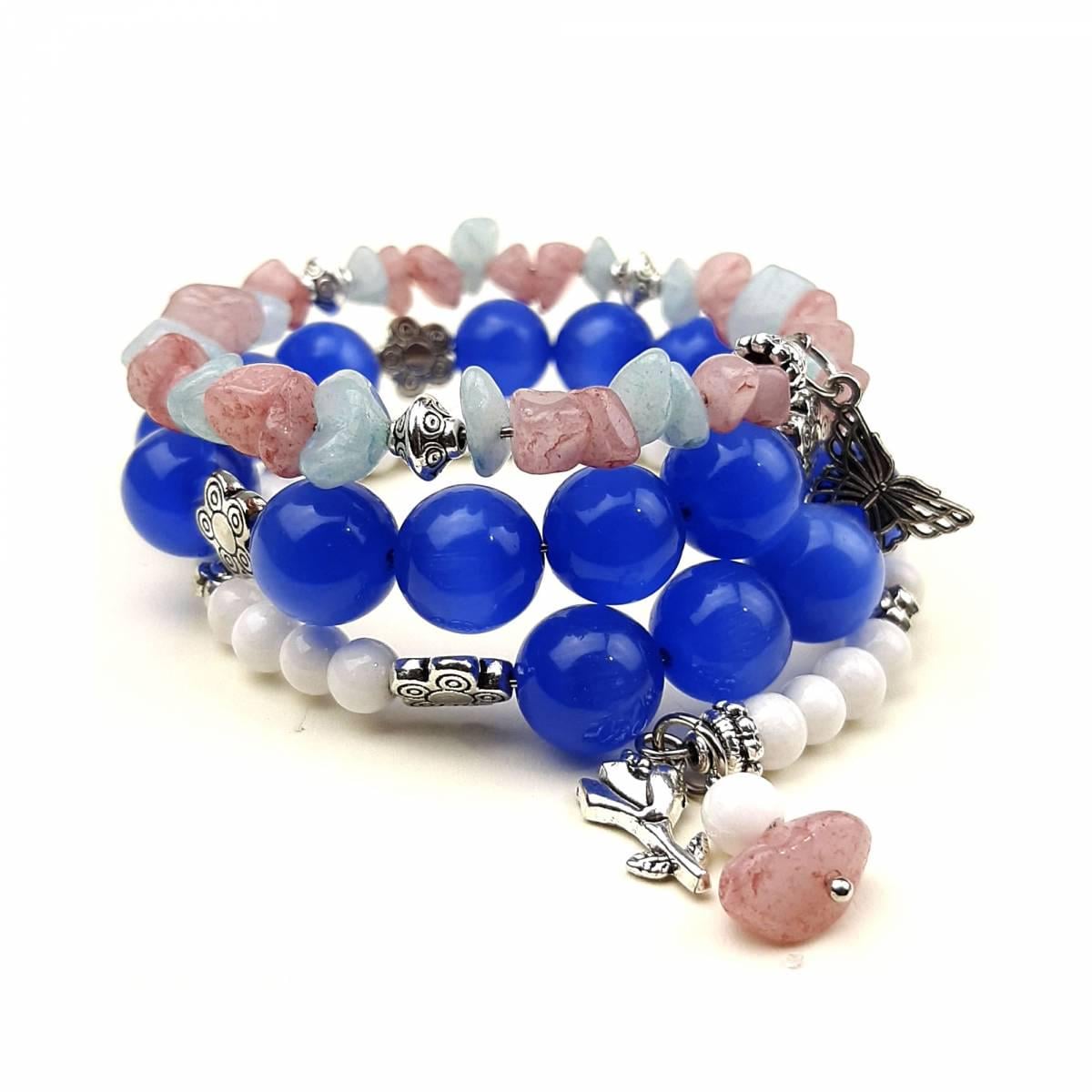 Браслет DARSANA Полет бабочки из натуральных камней агат/кошачий глаз/морганит (DRSU043)