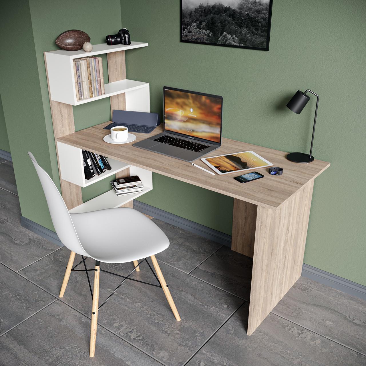 Письменный стол с полками 141,6x122,6x58,4 см Дуб Сонома/Белый (ST-0024)