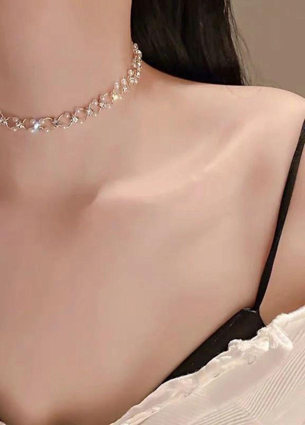 Ланцюжок-чокер жіночий з камінцями та бусинками Fashion Jewelry Золотистий (15268) - фото 2 Ланцюжок-чокер жіночий з камінцями та бусинками Fashion Jewelry Золотистий (15268) - фото 2