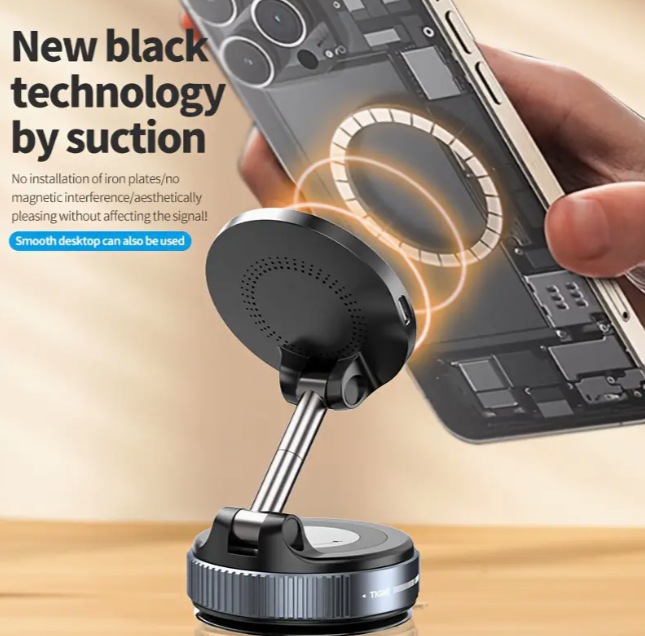 Тримач автомобільний магнітний з бездротовою зарядкою 15 Вт 360° вакуумне кріплення USB Type-C (1009) - фото 8
