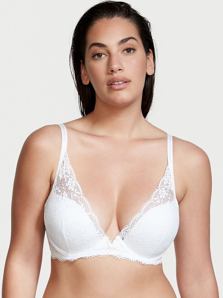 Бюстгальтер без пуш ап Victoria's Secret Love Cloud Lace Lightly Lined Plunge Bra 80D Білий (21946597)