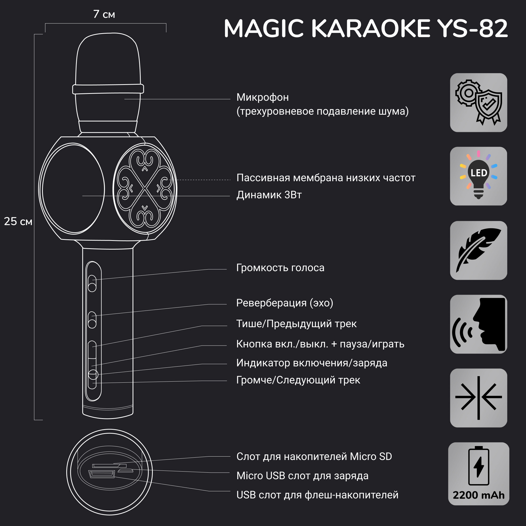 Караоке микрофон Bluetooth Magic Karaoke YS-82 Красный - фото 13