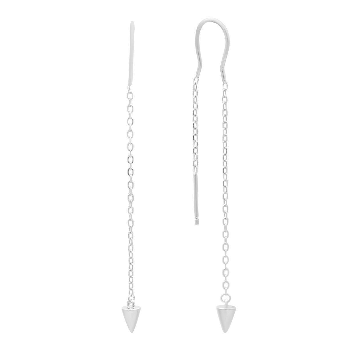 Сережки срібні LoveR протяжки з ланцюжком та конусною підвіскою без вставок