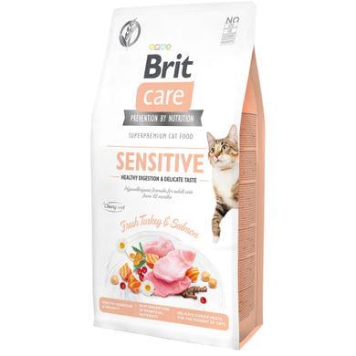 Сухой корм Brit Care Cat GF Sensitive HDigestion&Delicate Taste для привередливых кошек 7 кг Индейка и лосось