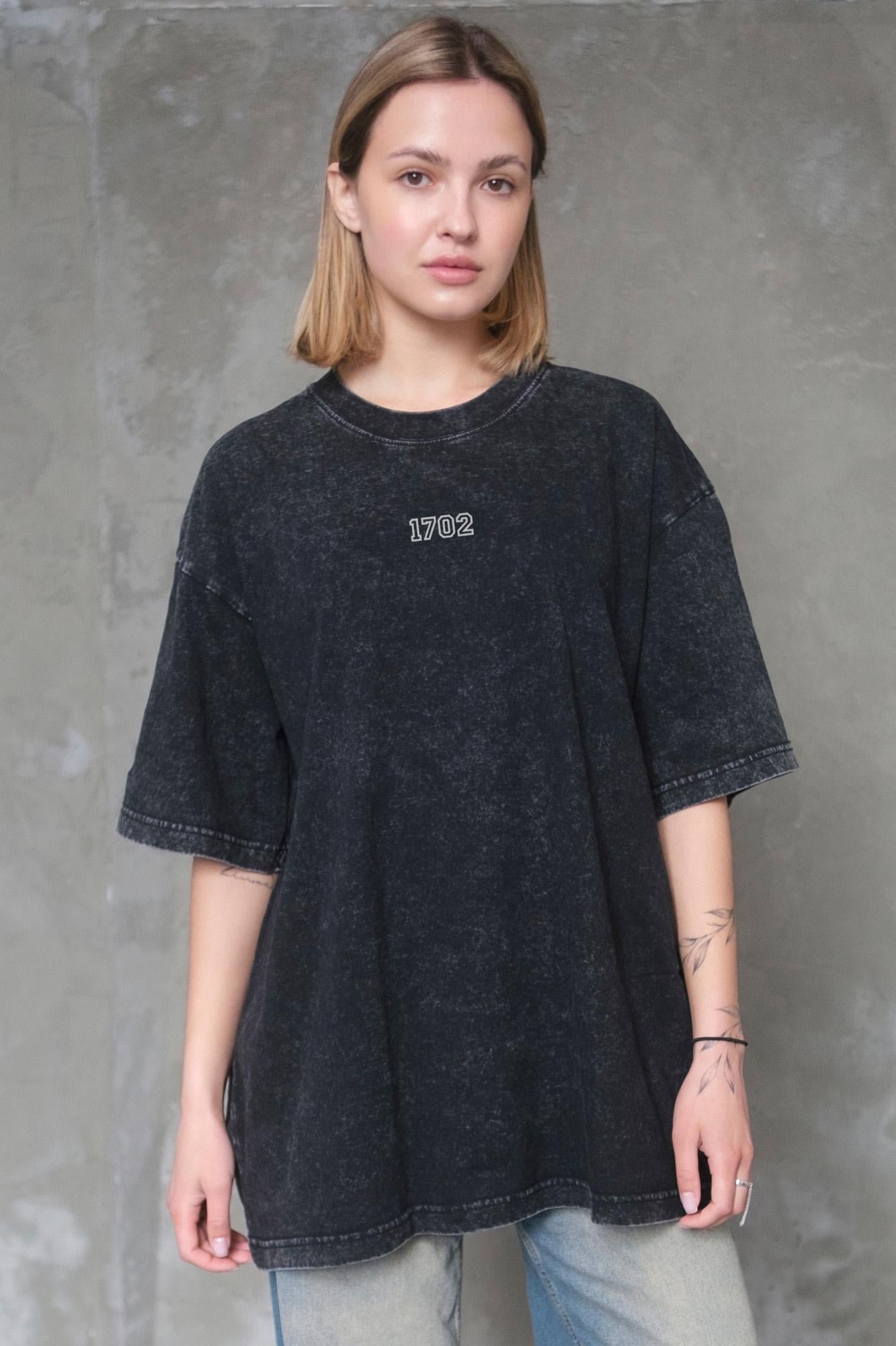 Футболка женская оверсайз Without Washed вываренная с принтом 1702 L/XL Black (L8049605)