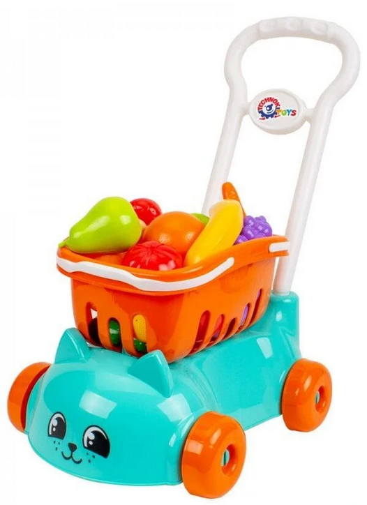 Детский игровой набор тележка для супермаркета с продуктами Голубой (102207-1)