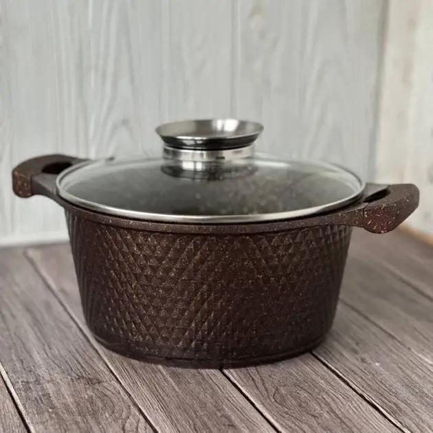 Набір посуду Higher Kitchen HK-315 з гранітним антипригарним покриттям 7 предметів Коричневий (2484653689) - фото 3 Набір посуду Higher Kitchen HK-315 з гранітним антипригарним покриттям 7 предметів Коричневий (2484653689) - фото 3