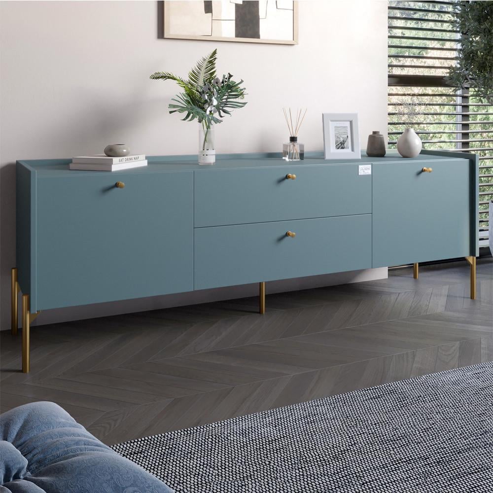 Тумба под телевизор с ящиками Lion Wood с золотыми ножками 180х50х40 см Гранит серый (Lion-043111)