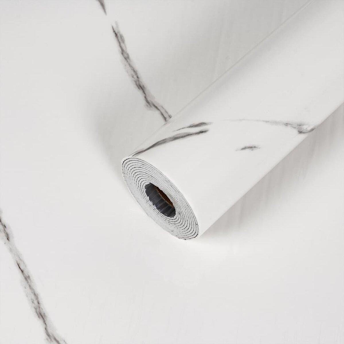 Плитка самоклеящаяся стеновая PET в рулоне мрамор 1200х3000х2 мм Белый