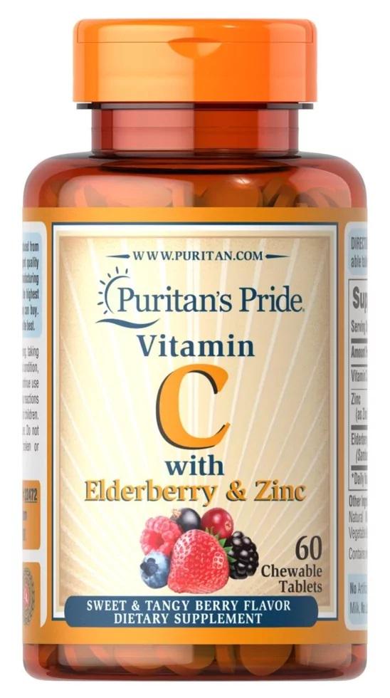 Вітамін C Puritan's Pride Vitamin C with Elderberry & Zinc 60 Chewable Tabs