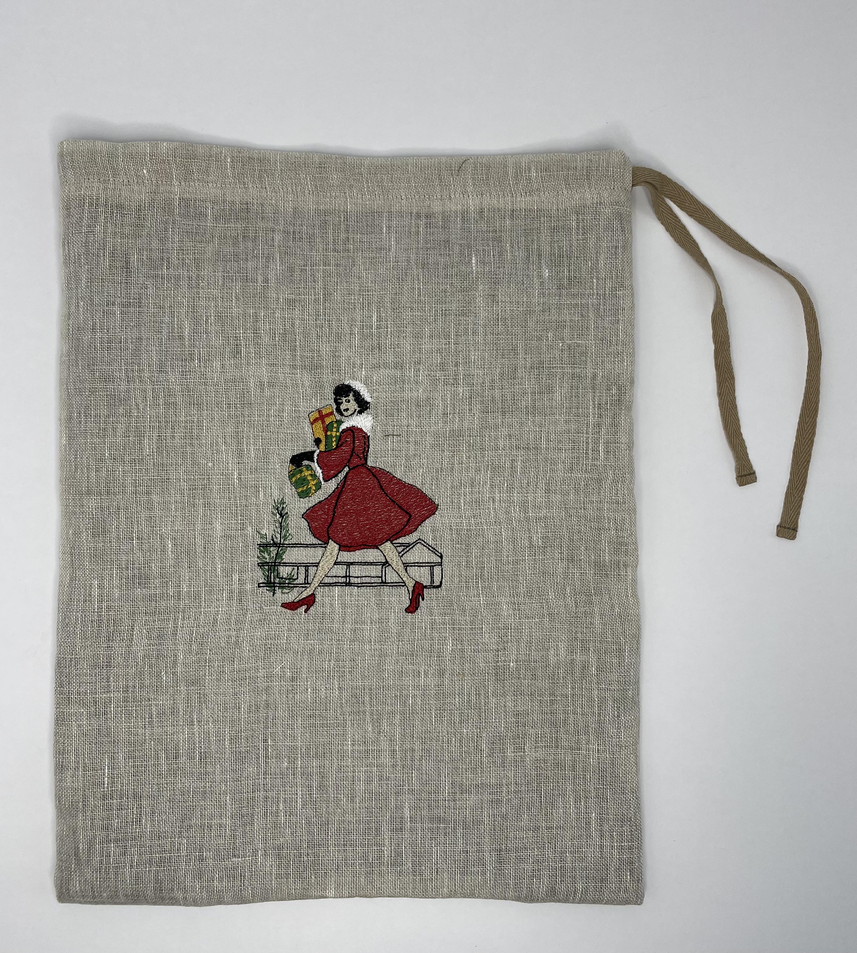 Мешочек для хлеба с вышивкой Девочка с подарками 30х40 см (30075011) - фото 2 Мешочек для хлеба с вышивкой Девочка с подарками 30х40 см (30075011) - фото 2