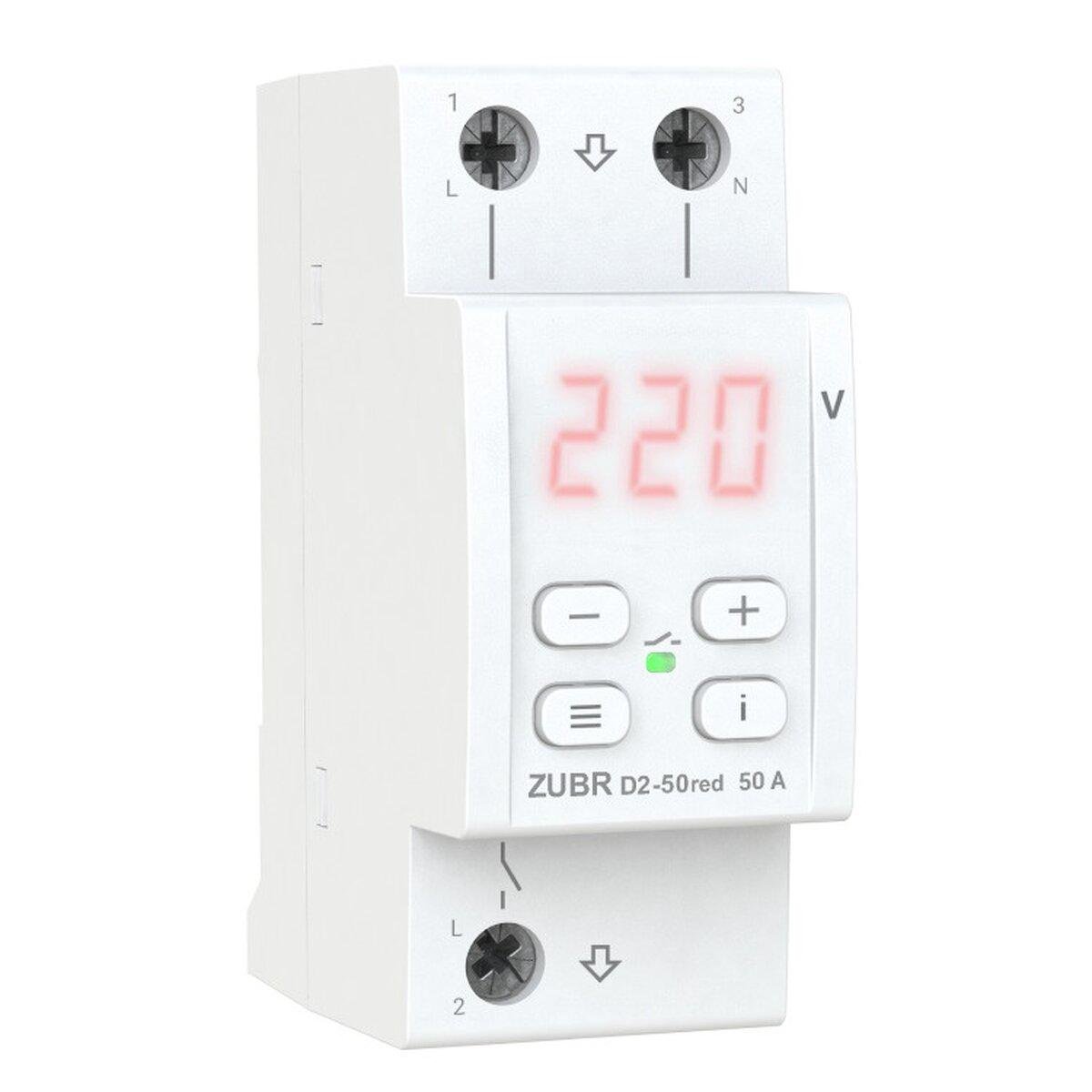 Реле напряжения ZUBR D2-50 red підключення верх/низ 2 Din термозахист Pro Model (SW-105114)