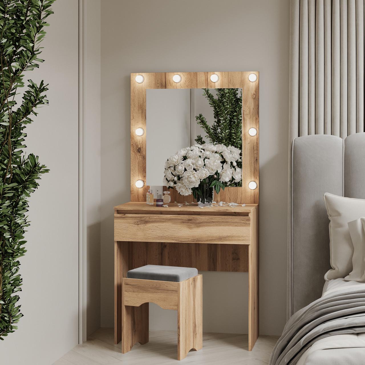 Туалетний столик New and Classic із квадратним дзеркалом 1600х800х400 мм Дуб тахо (ТЗ-Лайт 1-13) - фото 2 Туалетний столик New and Classic із квадратним дзеркалом 1600х800х400 мм Дуб тахо (ТЗ-Лайт 1-13) - фото 2