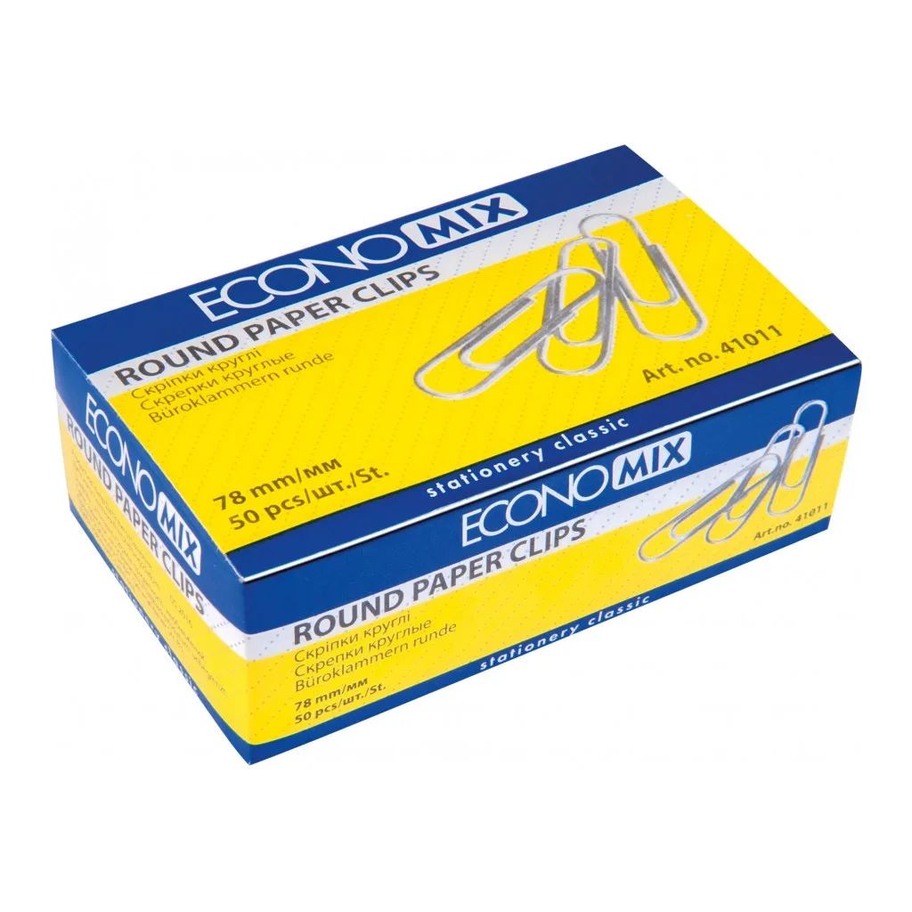 Скріпки канцелярські Economix круглі з насічкою 78 мм 50 шт. (E41011)