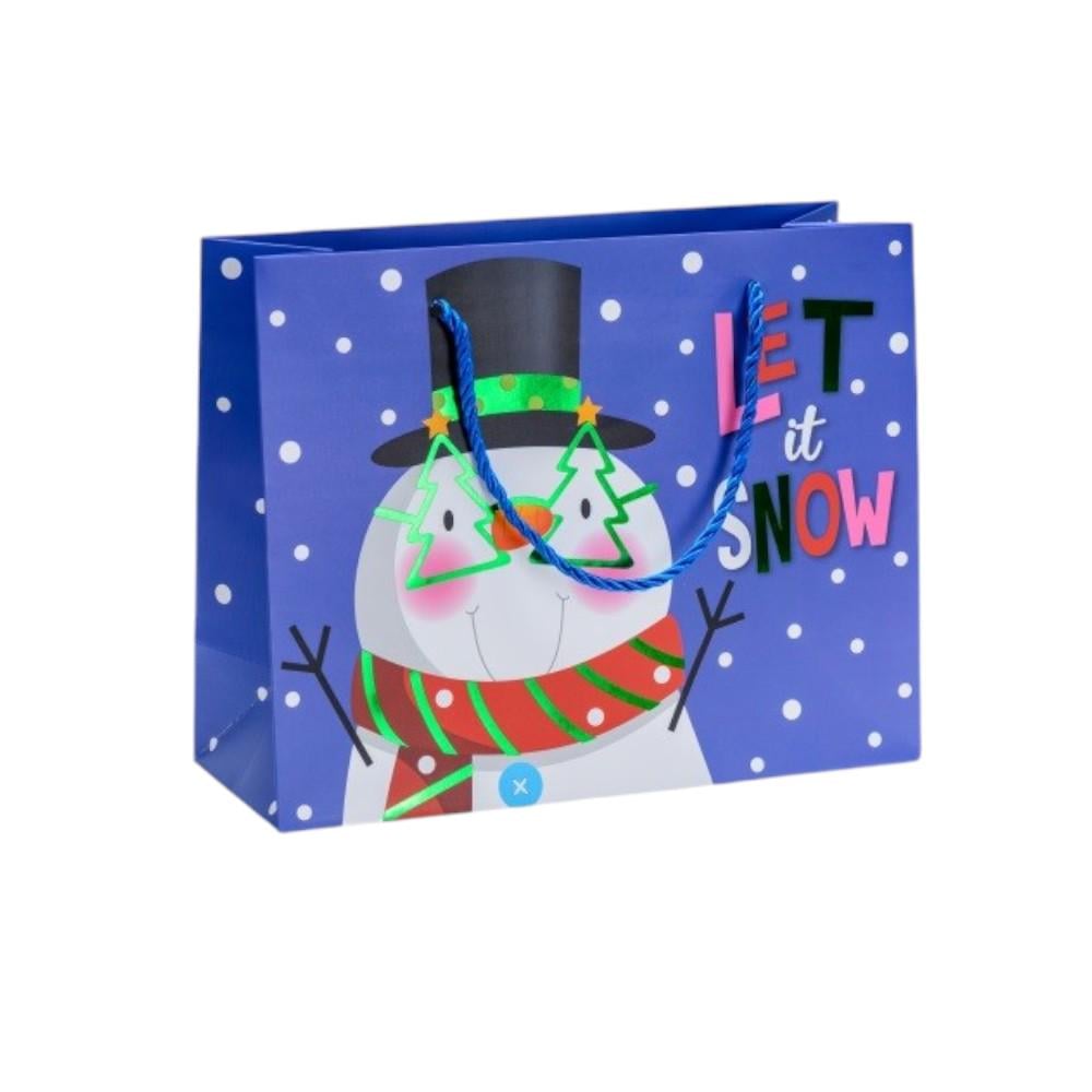 Подарочный пакет Stenson Let it snow Снеговик 34х45х12 см Синий (23941045)