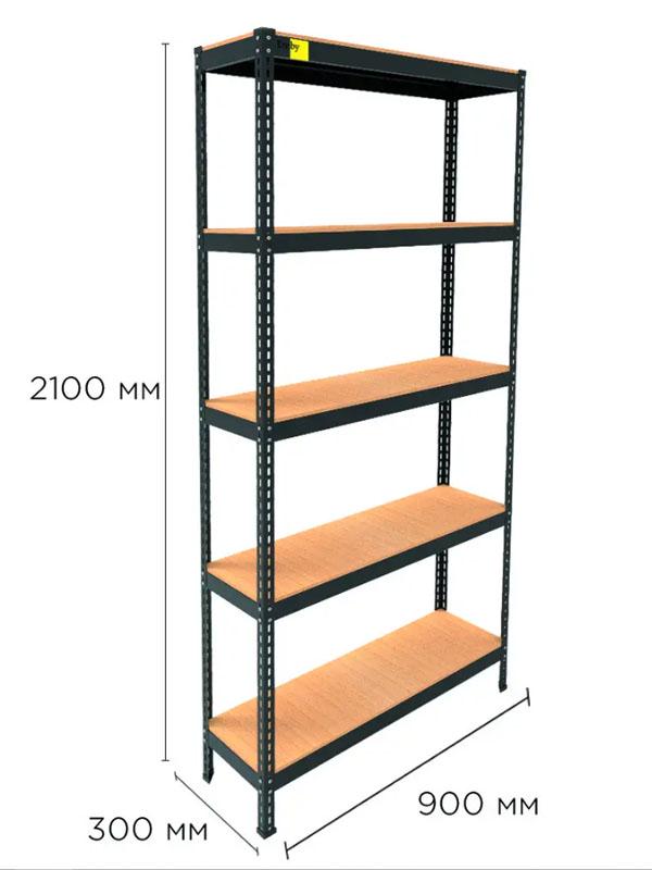 Стеллаж металлический полочный MRL-2100 с 5 полками с нагрузкой 500 кг 900x300 мм Черный - фото 2