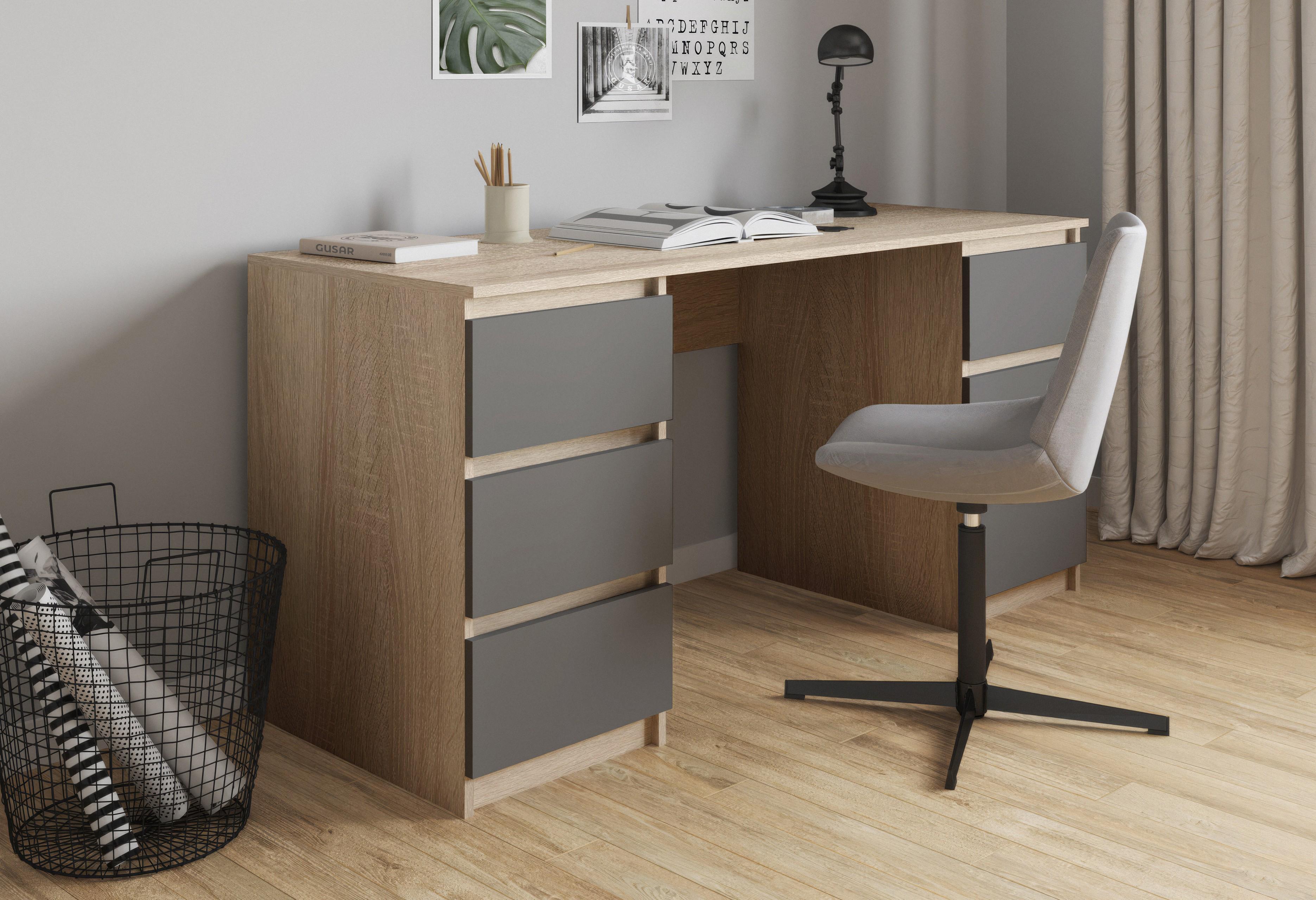 Письменный стол на 6 ящиков без ручек FT-228 1580х600х758 мм Дуб Сонома/Антрацит